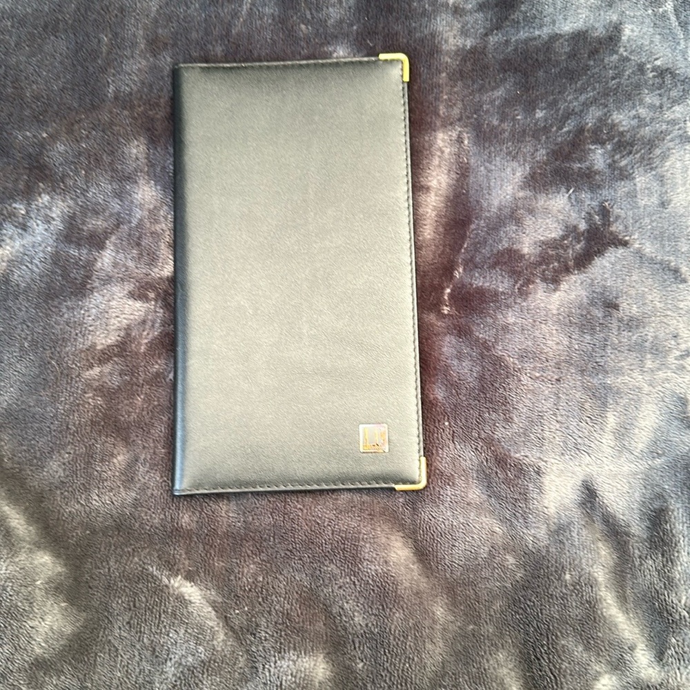 Dunhill Black Leather long vertical bifold Wallet with gold accents